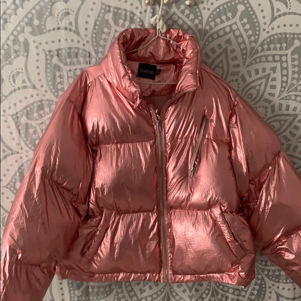 Metallic Pink Puffer Jacket BooHoo